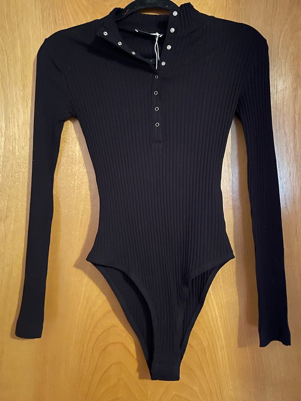 Zara Snap Button Black Ribbed Bodysuit